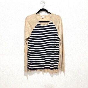 .Crew Factory Side-Button Elbow-Patch Sweater in Stripe M